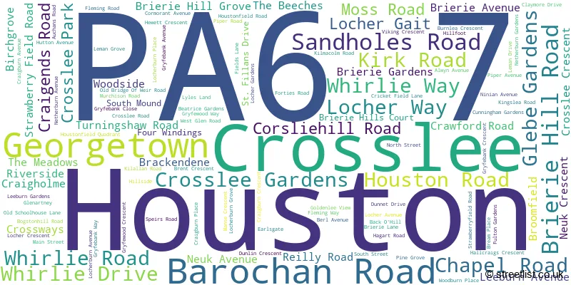 A word cloud for the PA6 7 postcode